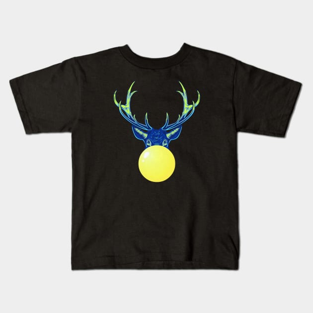 Yellow Bubblegum Reindeer Kids T-Shirt by 1001Kites